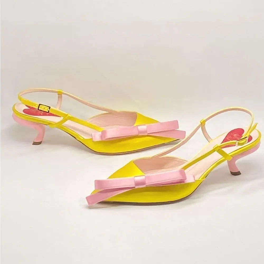 Roger Vivier 55mm Virgule Bow satin pumps size 36.5