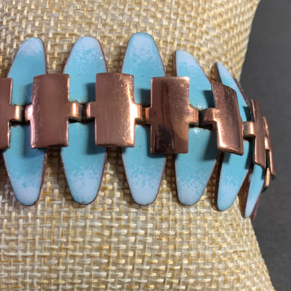 1950s Nefertiti Copper and Enamel Bracelet