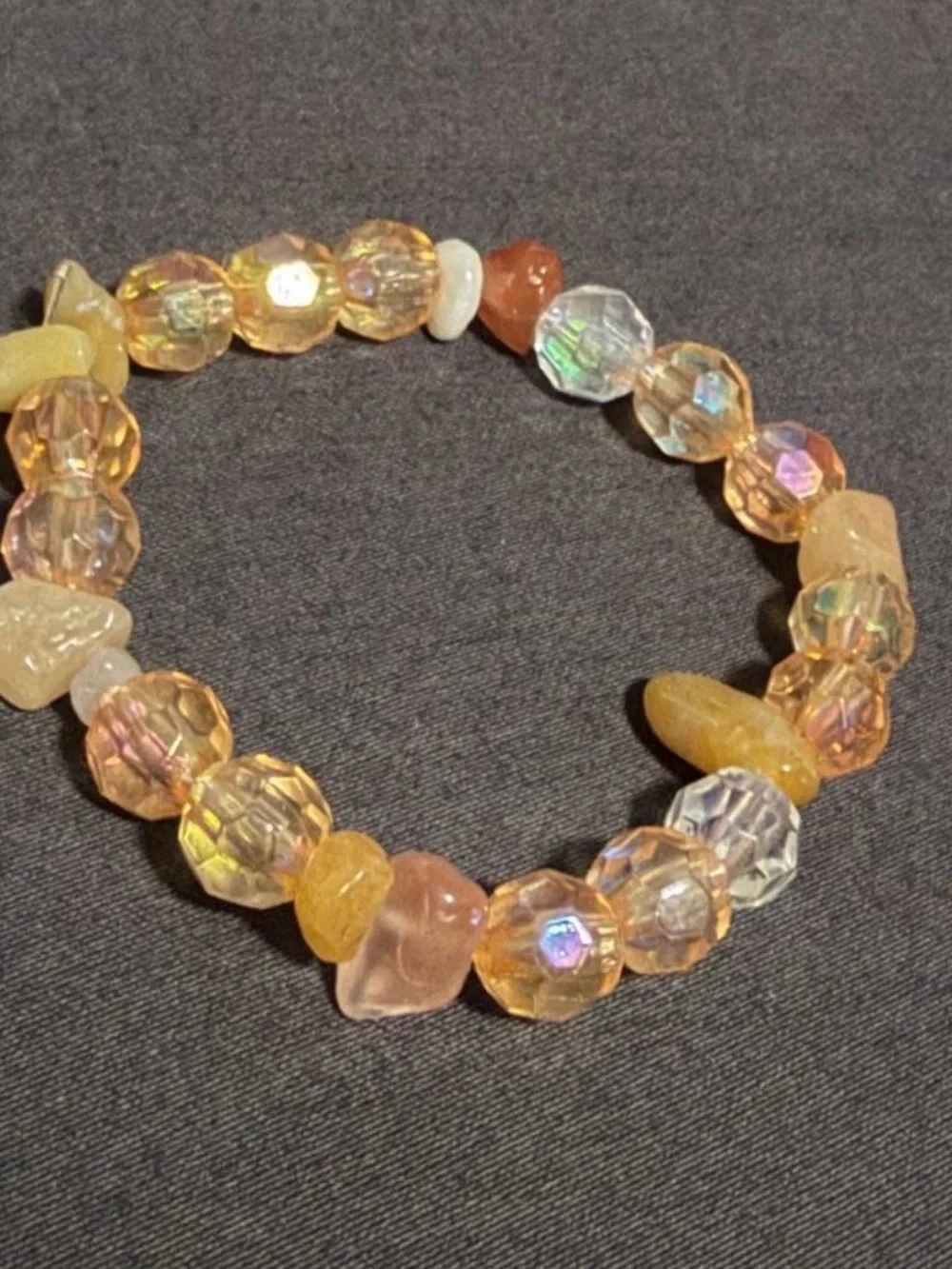 Handmade Iridescent Orange Crystal Beaded Stretch Bracelet
