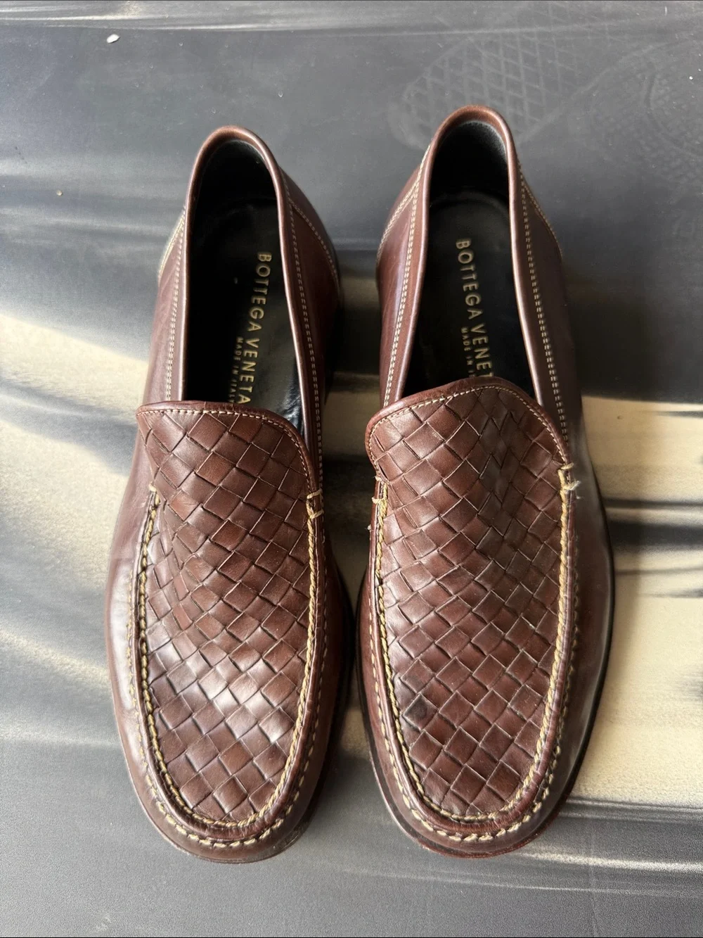 Bottega Veneta Brown Woven Leather Slip-On Loafers size 40