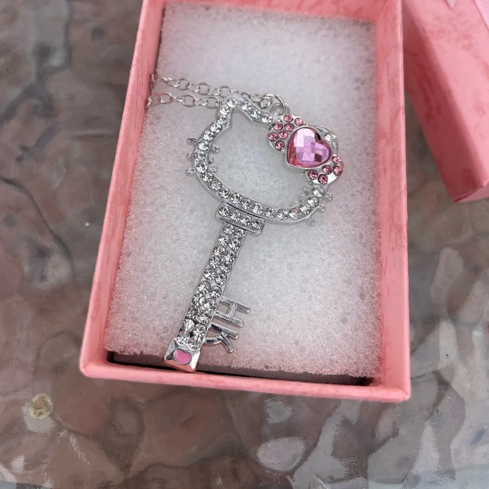 Hello Kitty Silver and Pink Jewel Key Necklace NWT