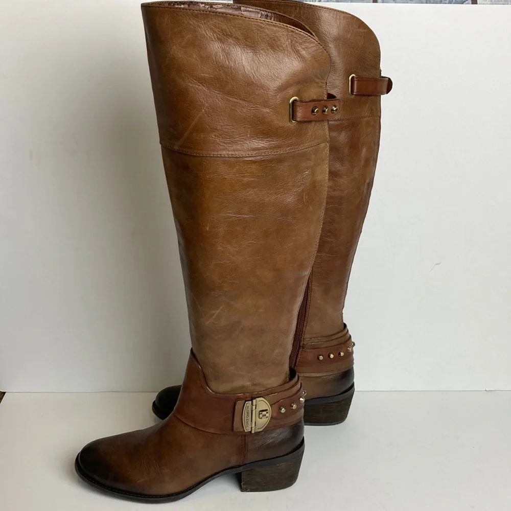 Vince Camuto Beatrix Harness Boot in Russet Sz 8 Riding Knee High Equestrian