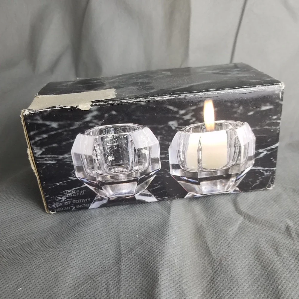 Julian Votive Holder Pair 24% Lead Crystal Tuscany Collection Made in Yugoslavia