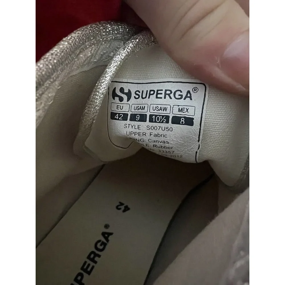 Superga Womens 9 US High Tops Silver Glitter Studded lace up
