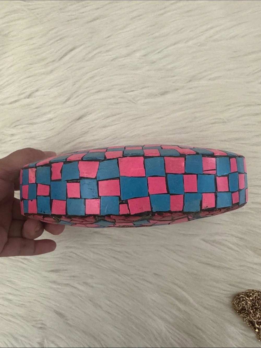 RAMLA Handcrafted Pink & Blue Mosaic Clutch Crossbody Bag