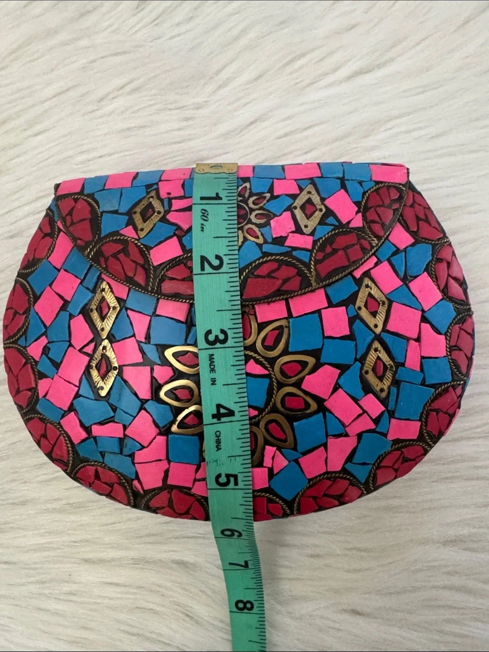 RAMLA Handcrafted Pink & Blue Mosaic Clutch Crossbody Bag