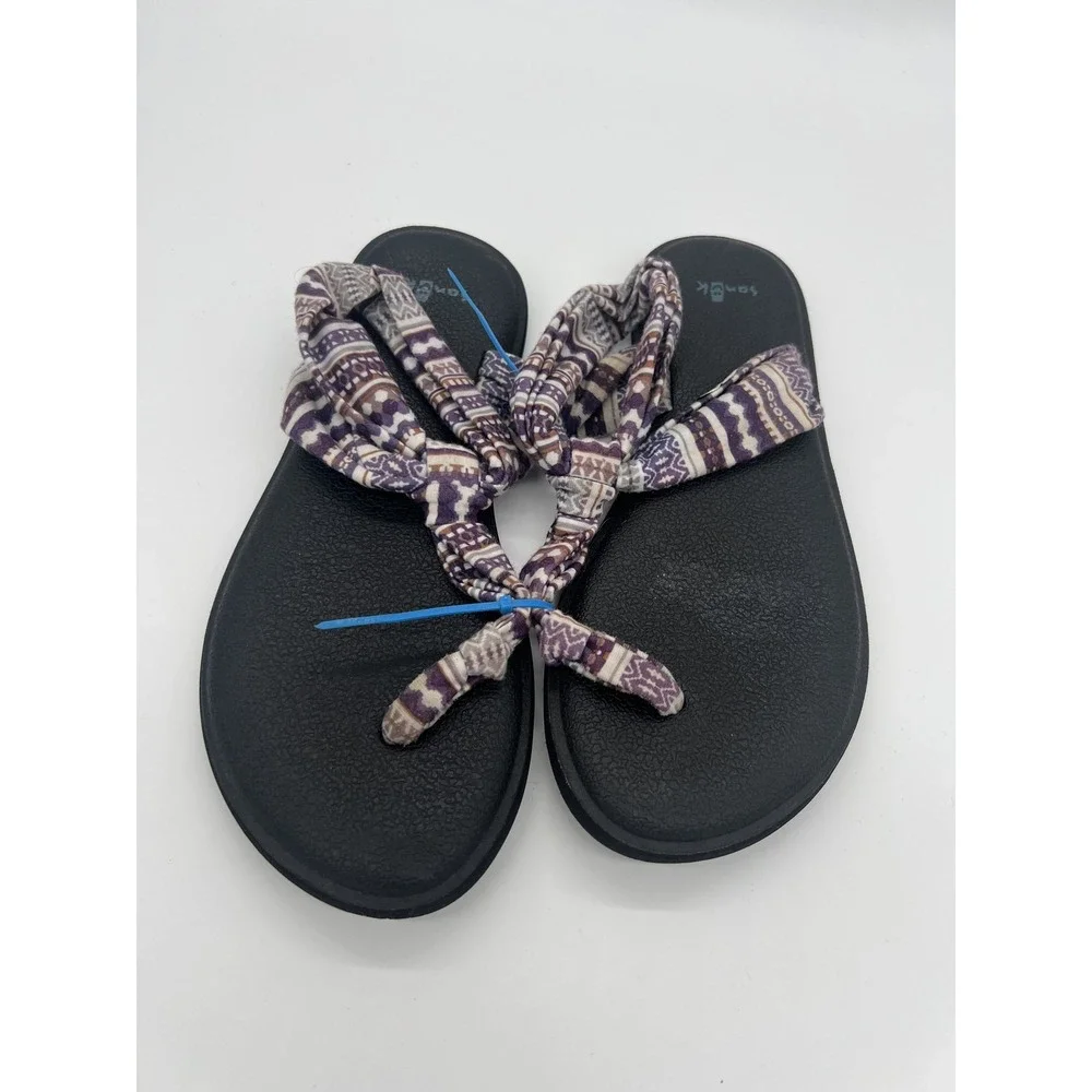 Sanuk Yoga Sling Sandals‎ Women's Size 4-5 Purple Multi Geometric Pattern Flip