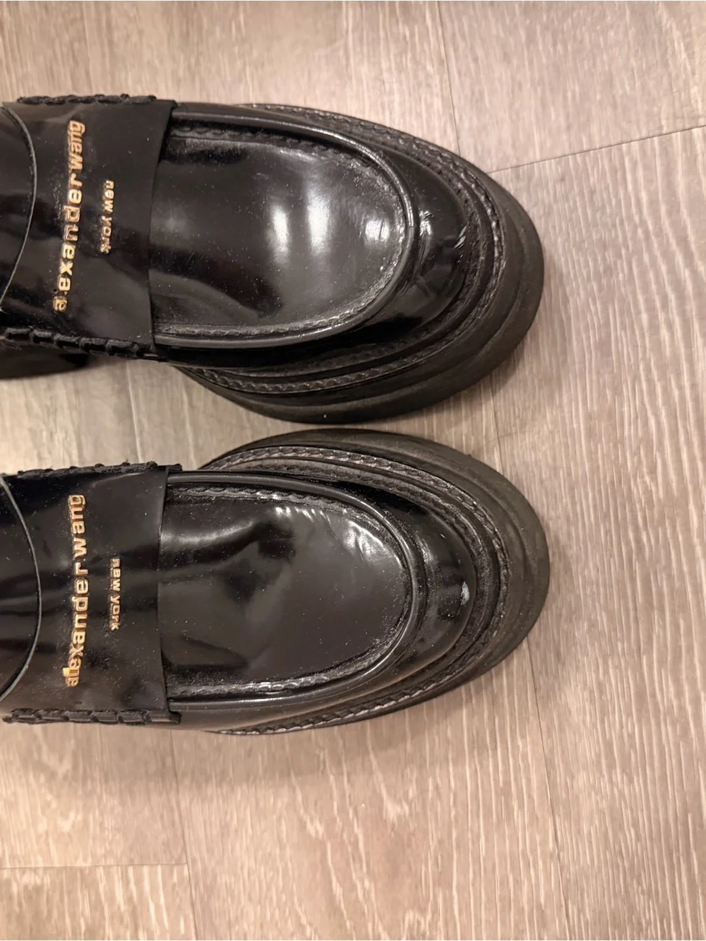 Alexander Wang Black Patent Platform Penny Loafers