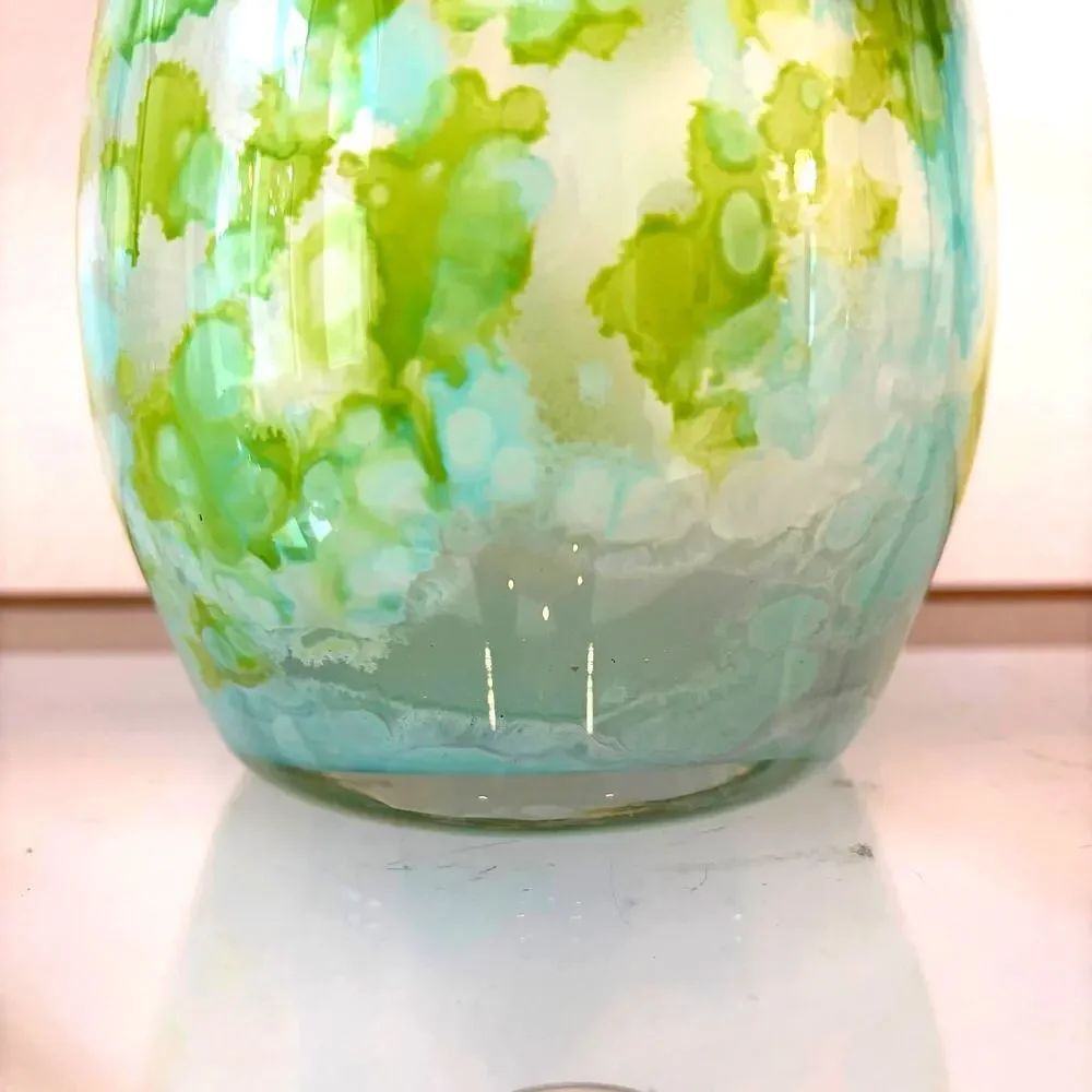 Franco Italy Murano Art Glass Vase 11.5in Pastel Blue & Green Speckled NEW