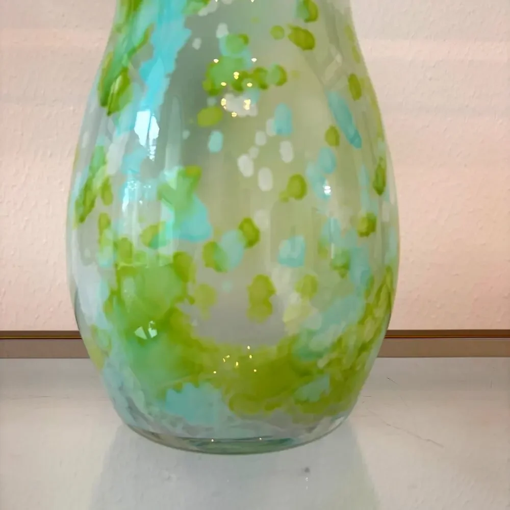 Franco Italy Murano Art Glass Vase 11.5in Pastel Blue & Green Speckled NEW