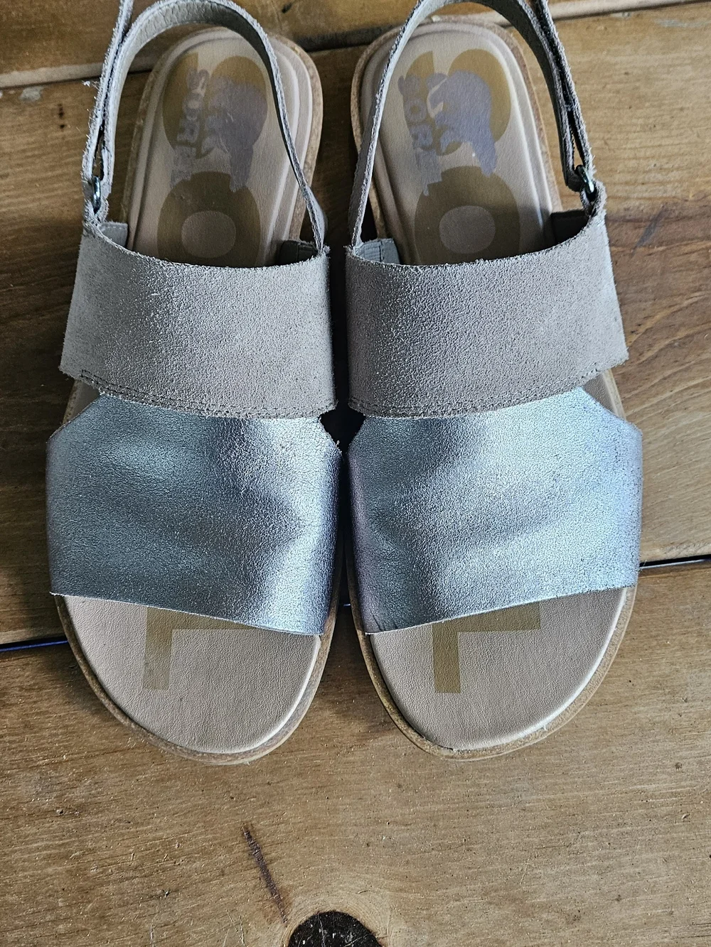 Sorel Women's Two-Tone Metallic Gold and Suede Taupe Slingback Sandals