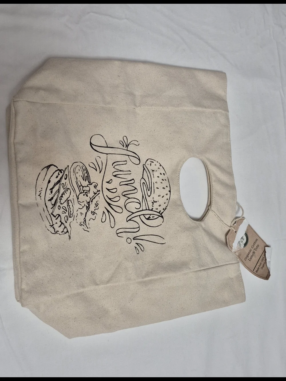 Canvas Lunch Tote Bag in Natural with Burger Print