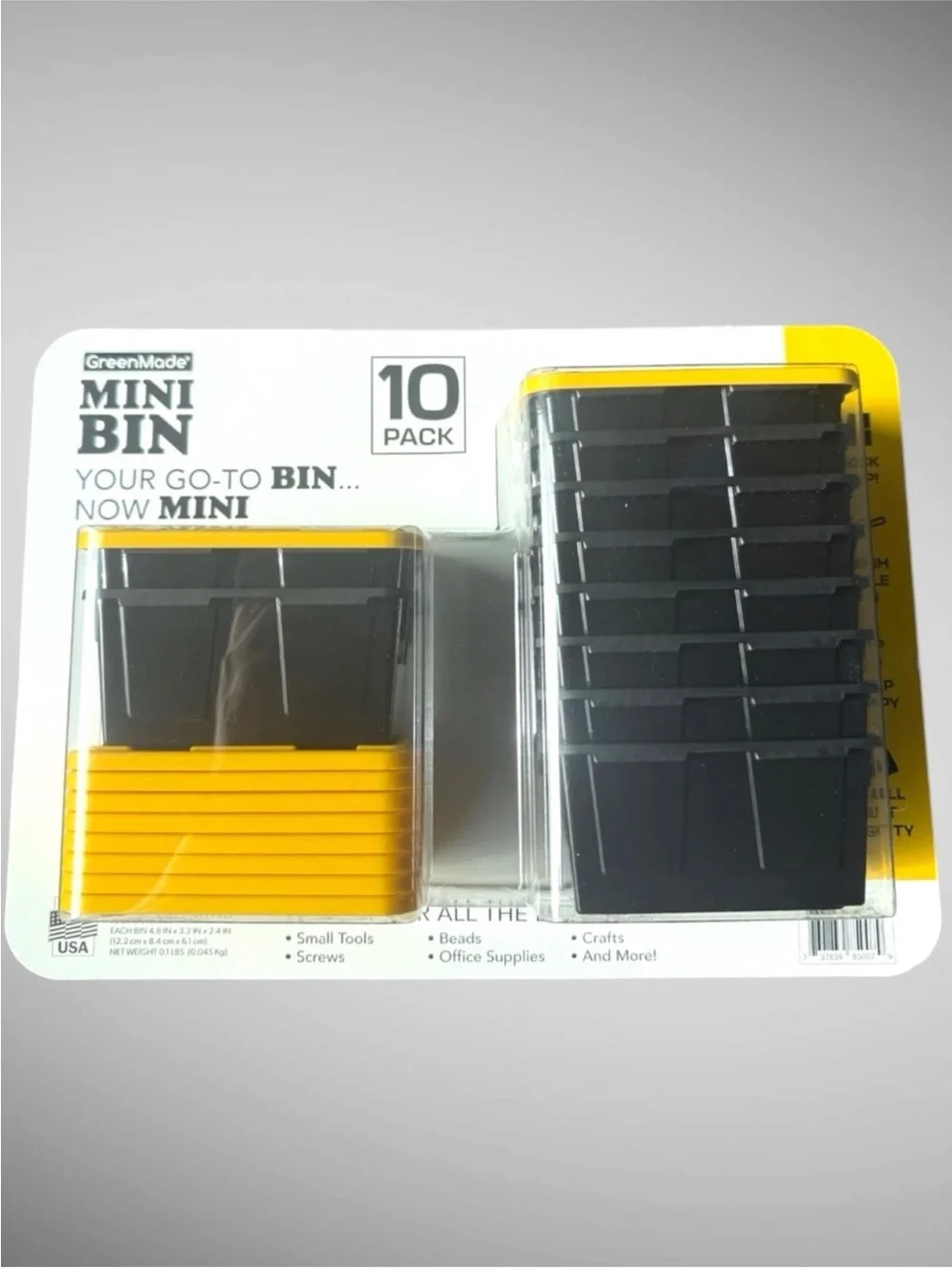 GreenMade Mini Bin 10 Pack – Black and Yellow Small Storage Bins