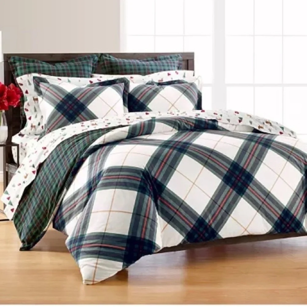 Martha Stewart Winter Lodge 100% Cotton Plaid Flannel Duvet Cover Twin Size NWT!