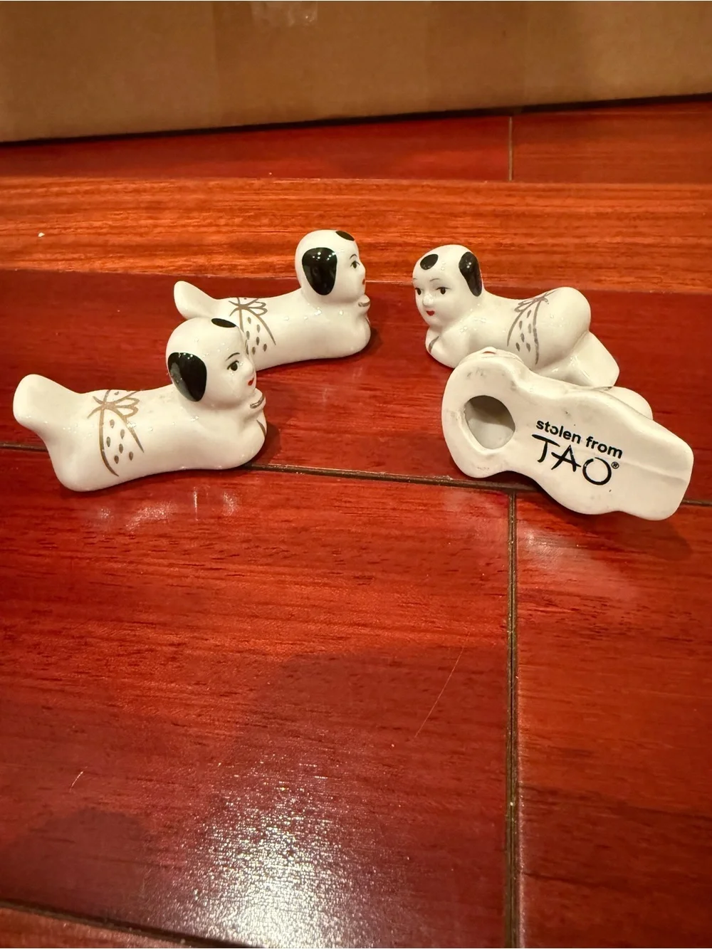 Vintage Ceramic Baby Dog Chopstick Rests Set of 4 - White with Black Accents