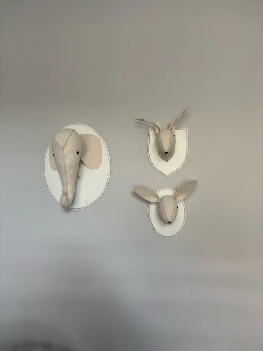 Restoration Hardware Neutral Fabric Animal Head Wall Trio in Light Gray