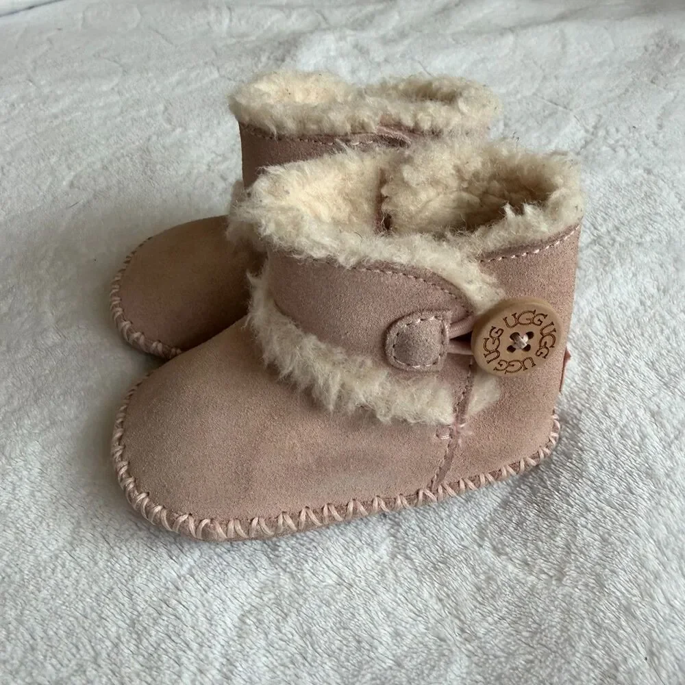 UGG Size 0/1 Lemmon Infant‎ Girl Baby Pink Suede & Sheepskin Bootie (0-6 Months)