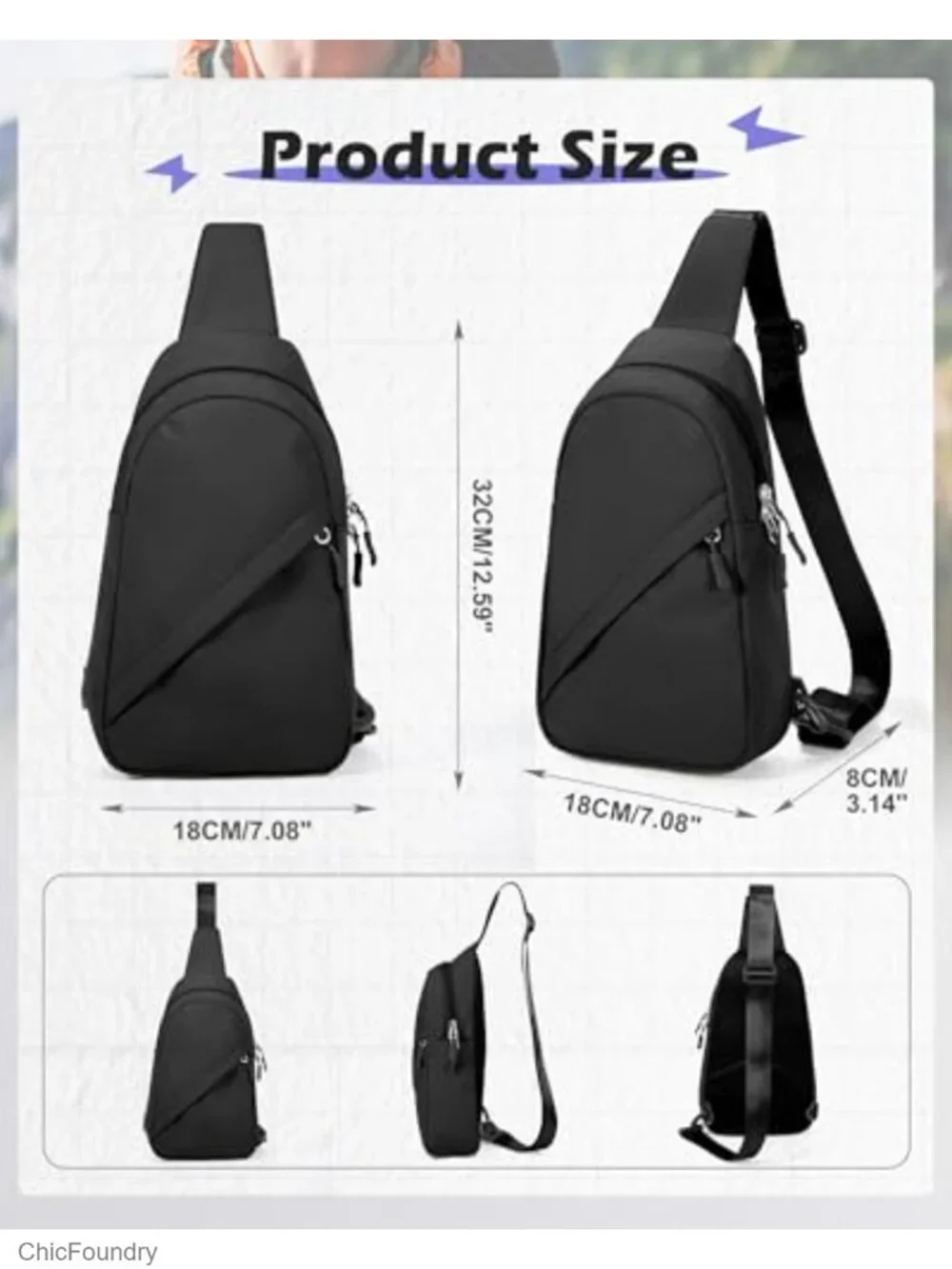 Small Nylon Sling Crossbody Bag Anti-Theft Daypack for Travel Hiking