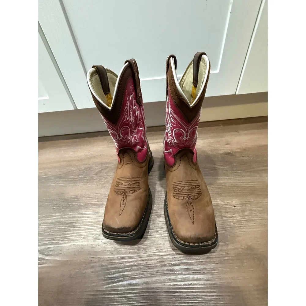 Durango Kids 8 Inch Pink and Tan Western Pull On Cowboy Boots DWBT093 Size 12.5M