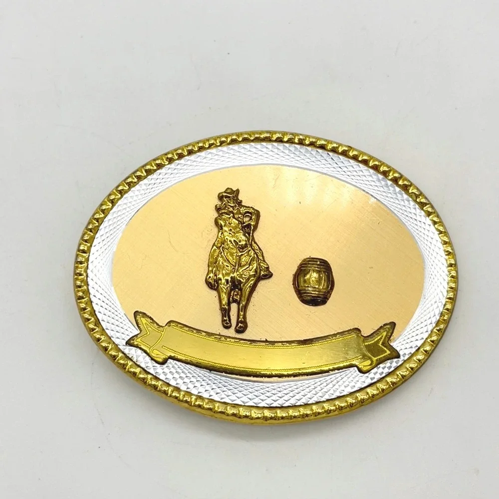 Oval Rodeo Cowboy Horse Barrel Racing Western Belt‎ Buckle Gold Silver Tone