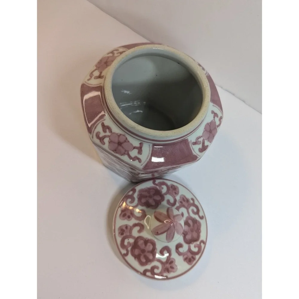 Vintage Chinese Red and White Jar‎ With Lid