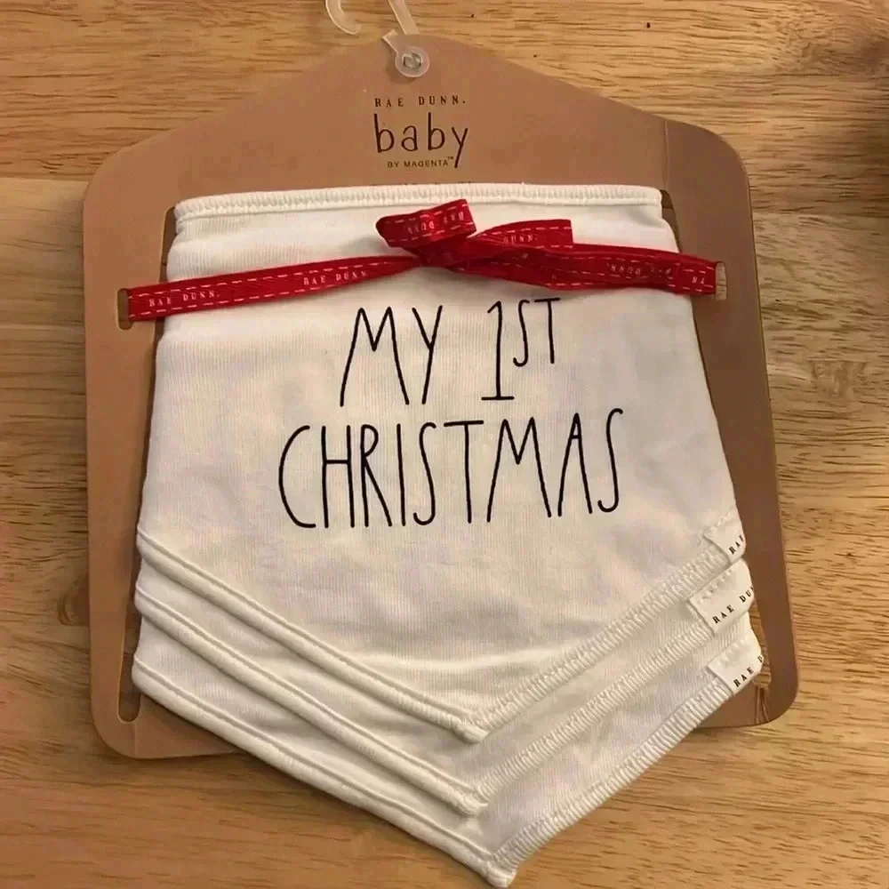 NEW Rae Dunn Baby Set of 3 Holiday‎ Christmas Bandana Bibs