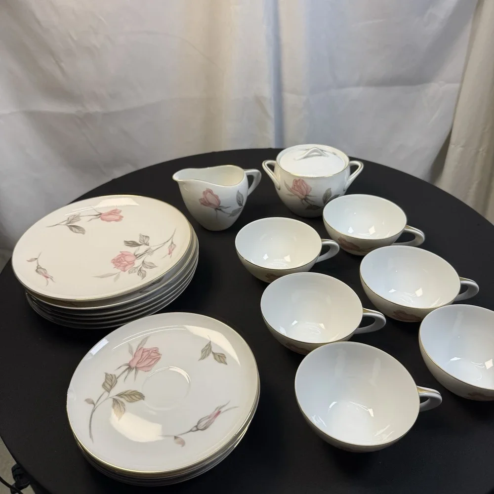 Sango Nancy 21 Piece Fine‎ China Japan Pink Rose Gold Trim Vintage Tea Set