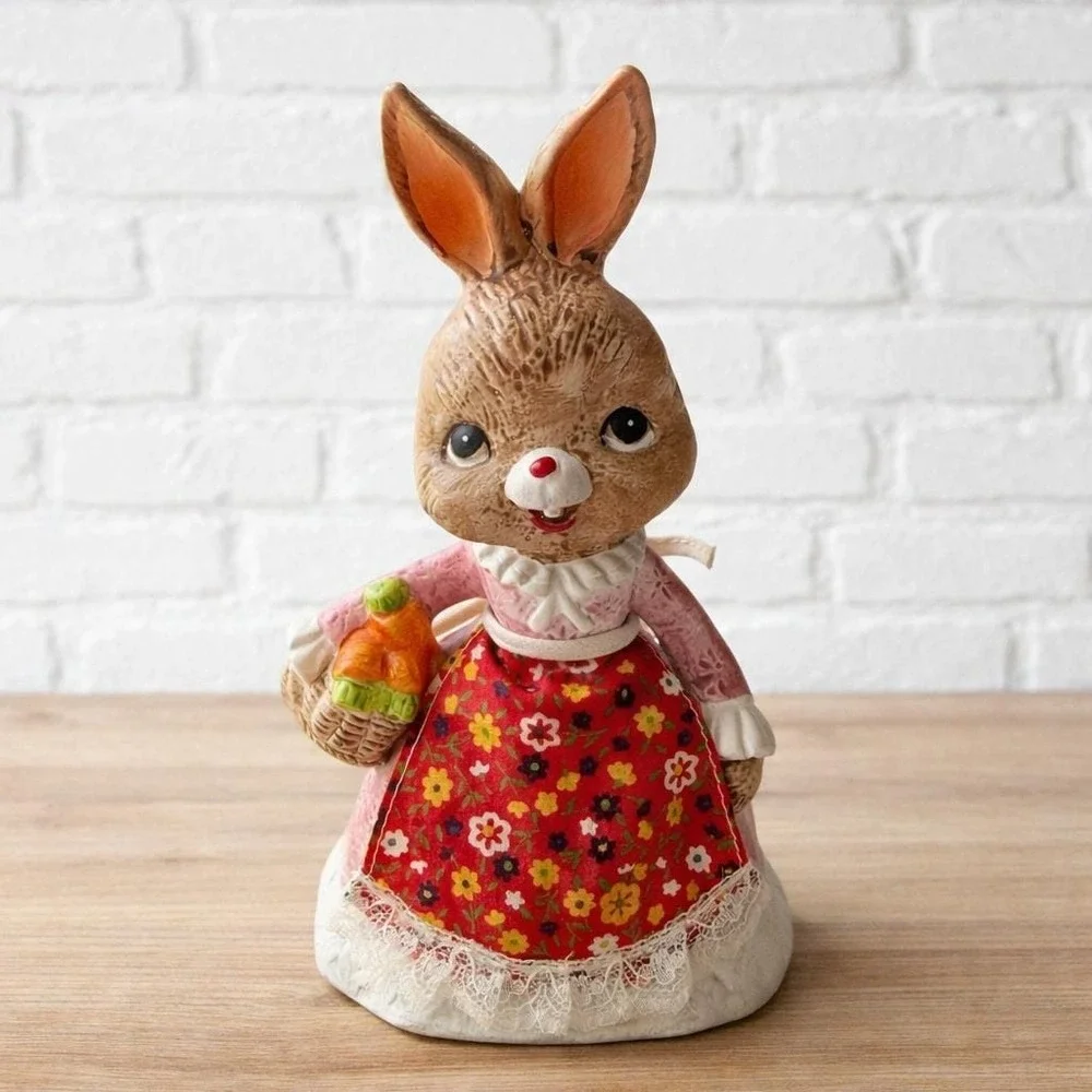 Made in Japan 1960s Easter Bunny‎ Ceramic Bank Pink Dress Figurine w/Stopper