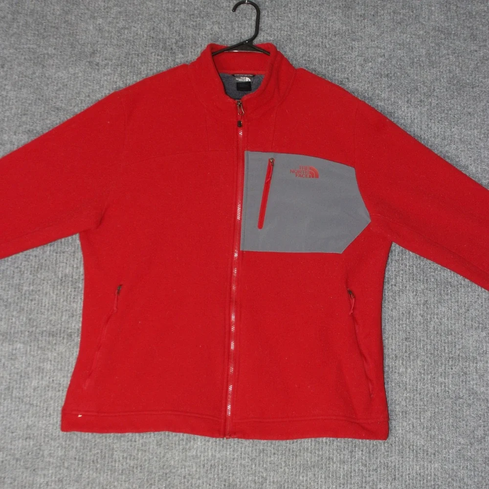 The North Face Fleece Jacket Mens‎ XL Red Full Zip Denali Style Mock Neck Pocket