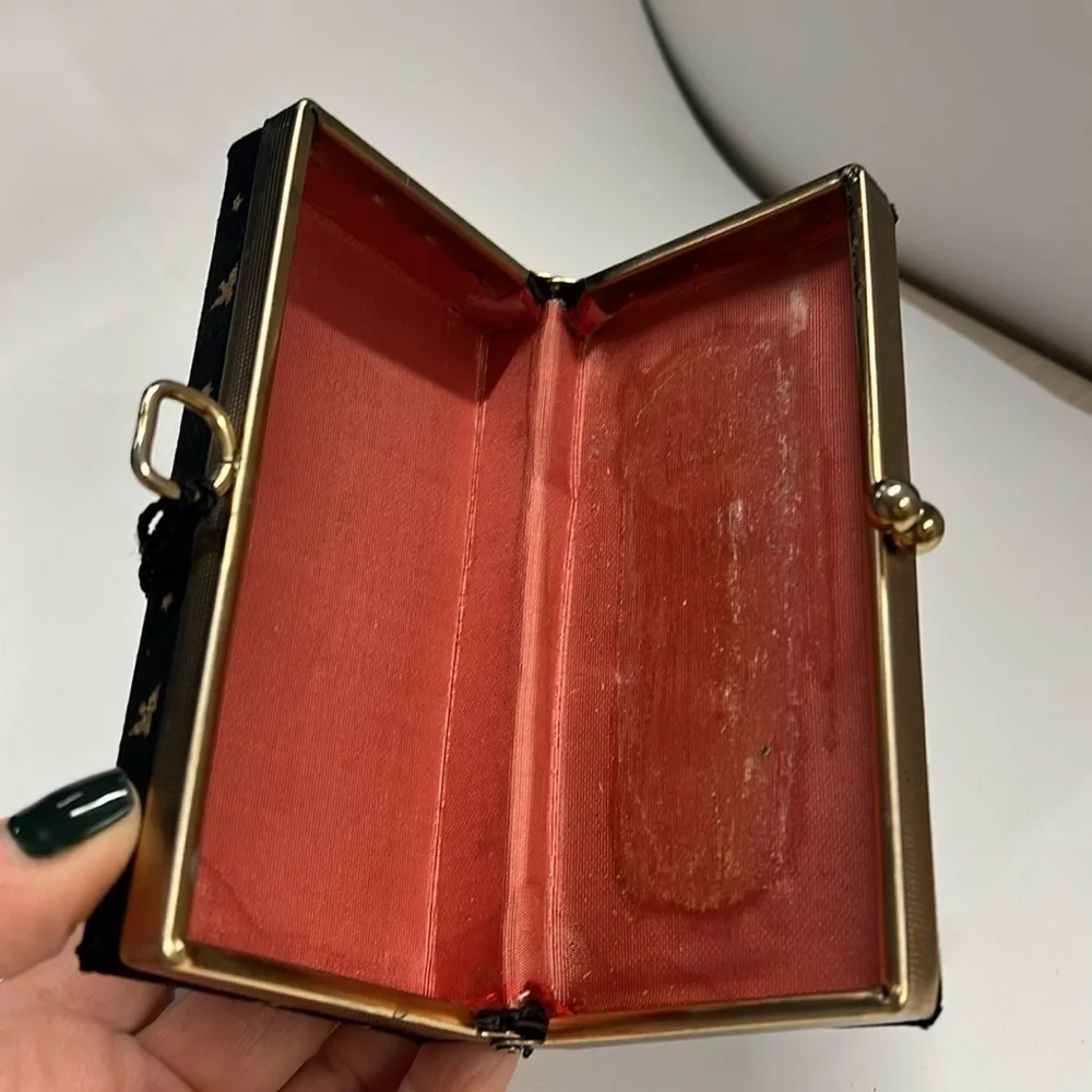 Vintage 60s Belding Corticelli Gold & Black Structured Brocade Box Clutch Case
