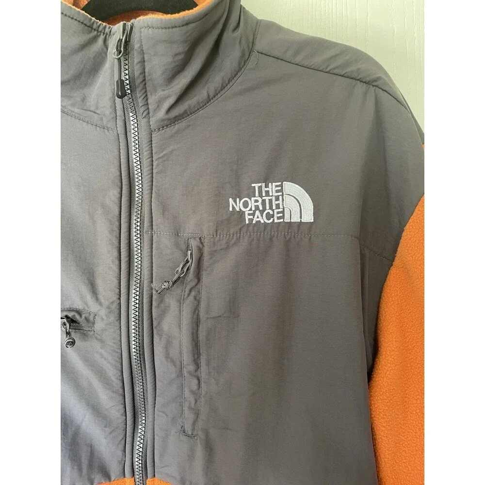 The North Face Men's XL Orange/Gray Colorblock Full Zip Fleece Jacket Pockets