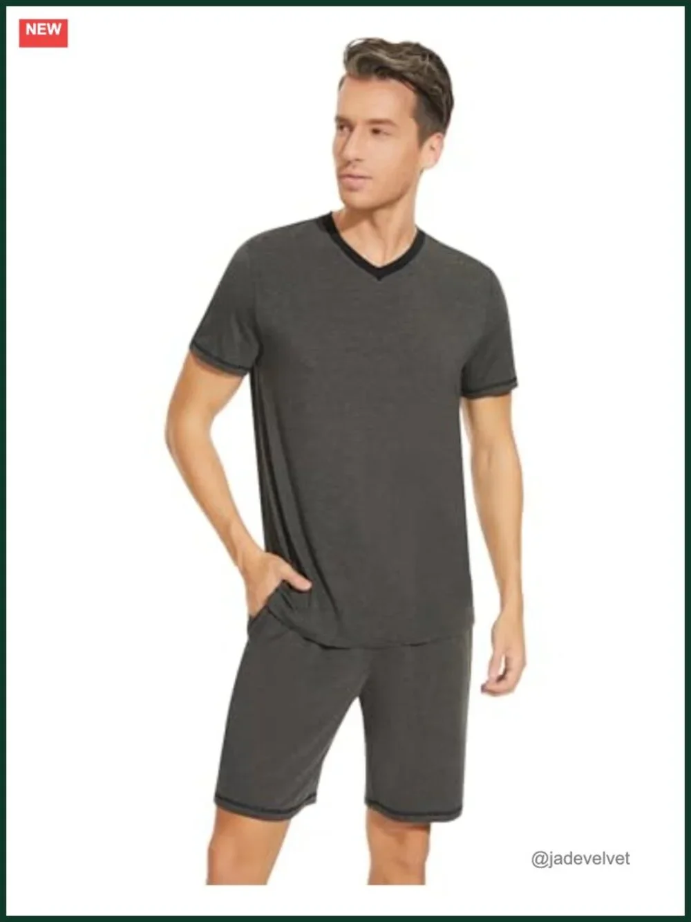 Men's Viscose Bamboo Pajama Set Short Sleeve V Neck Sleepwear Loungewear