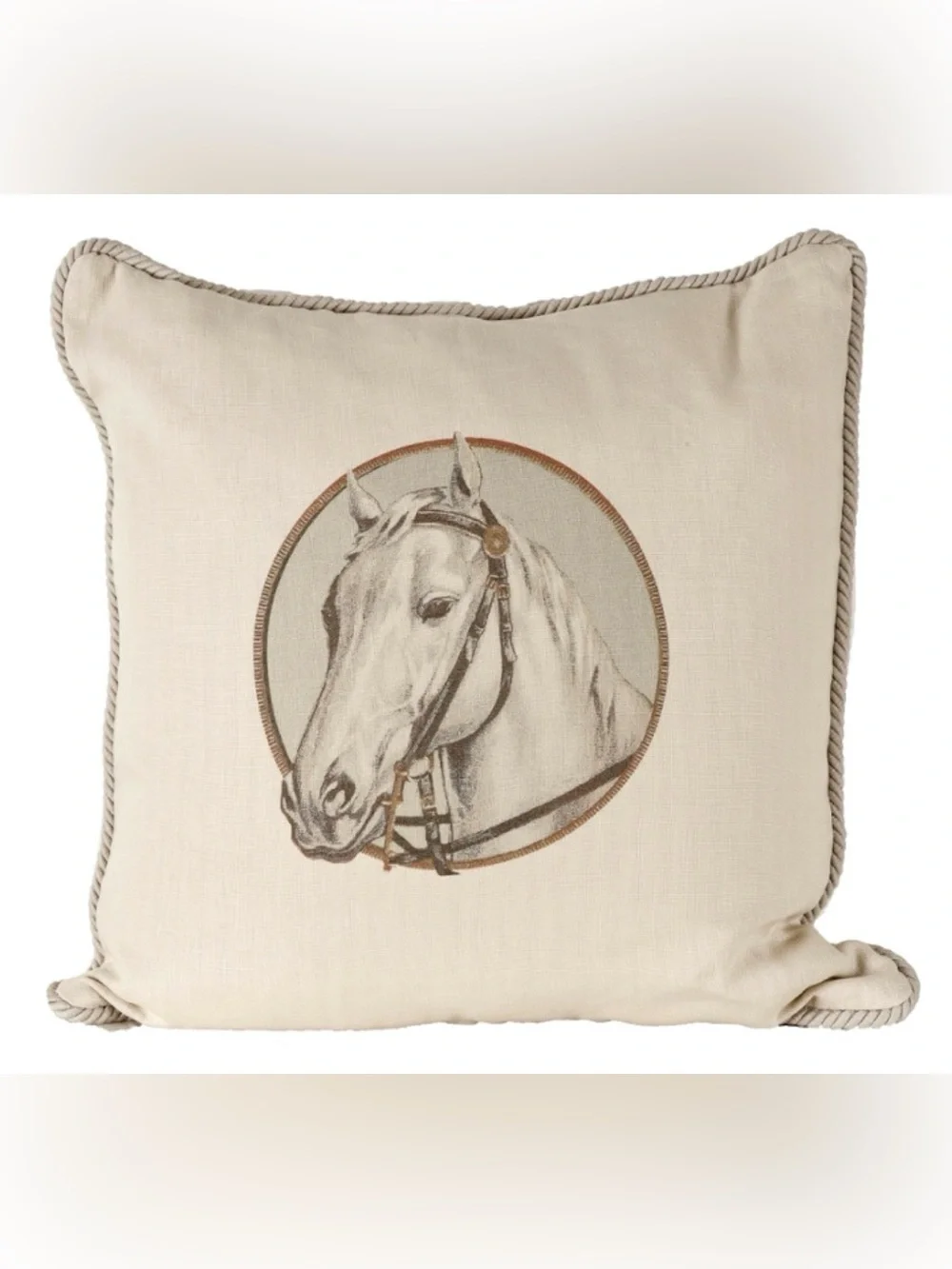 Horse on Linen Decorative Pillow Cover with Cording edge by Ox Bow Decor
