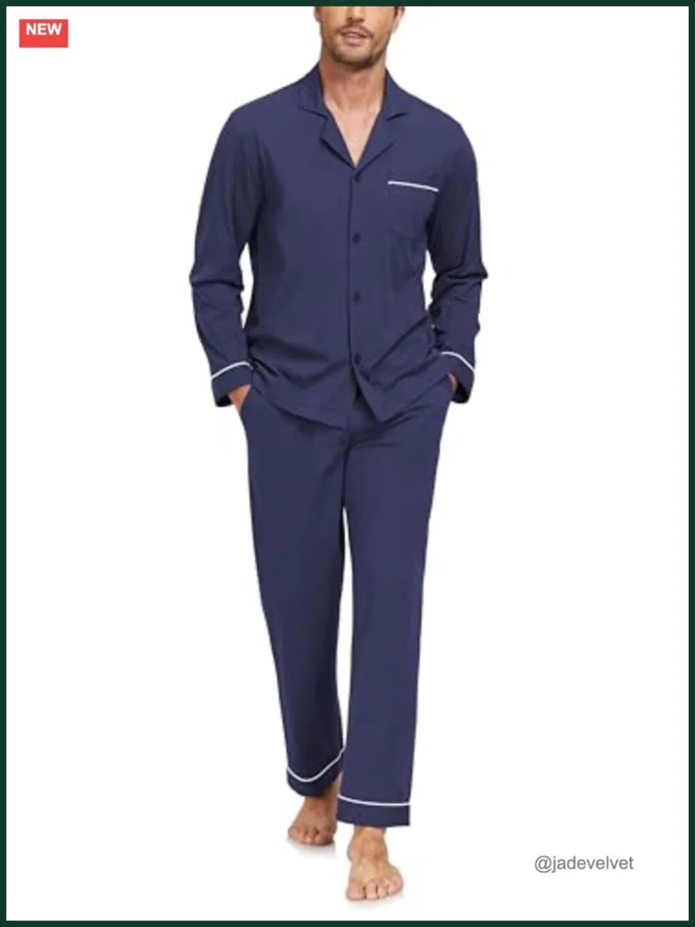 Men's 100% Cotton Pajama Set Long Sleeve Button Up Sleepwear with Pockets