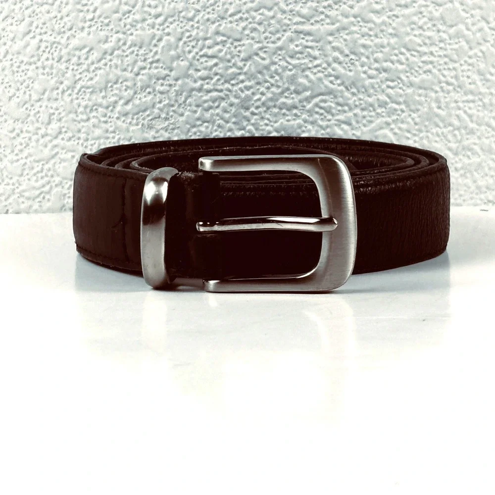 Leather Belt Men 40 Black Silver Buckle Professional Classic Minimalist Gorpcore