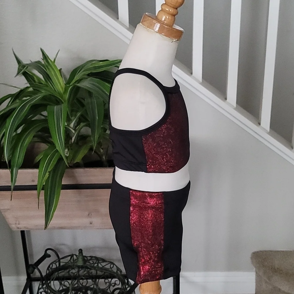 Shimmy Shimmy Inc Red Hologram Dance crop top and short Set NWT Cheer Gym