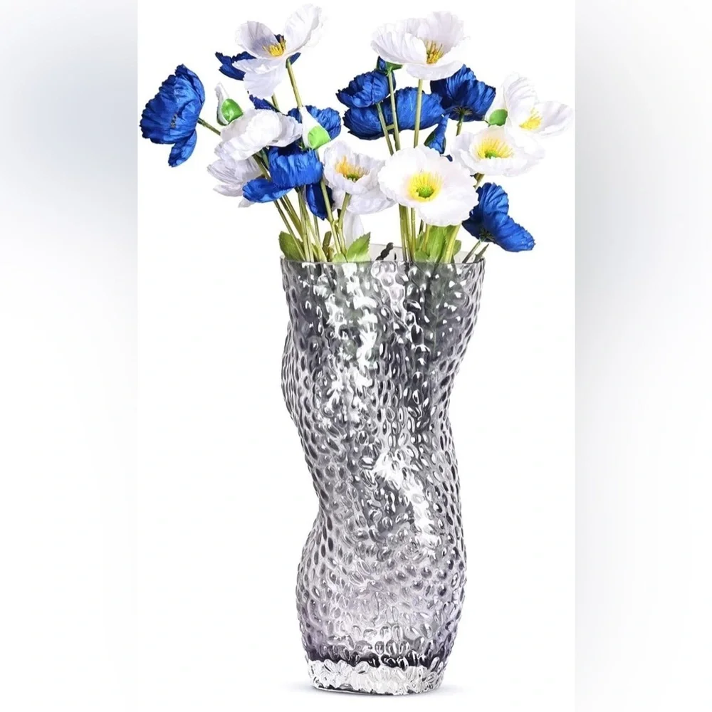 Grey Glass Vase, Modern Minimalist Flower Vase, Home Decoration (055)