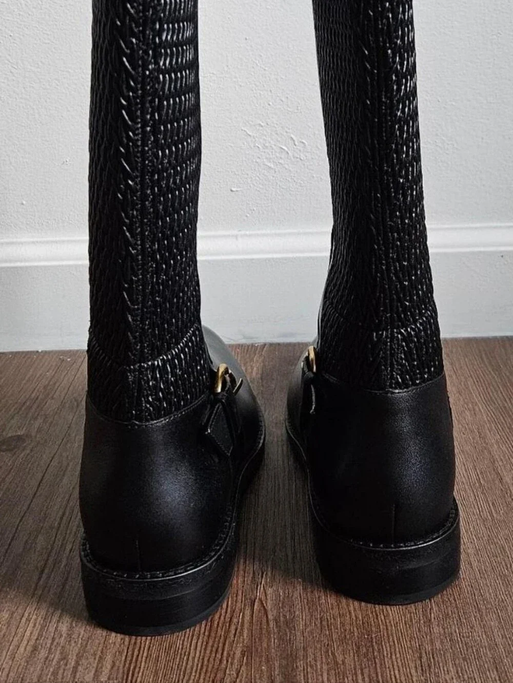 Franco Sarto Black Knee-High Riding Boots with Decorative Buckle Womens 8
