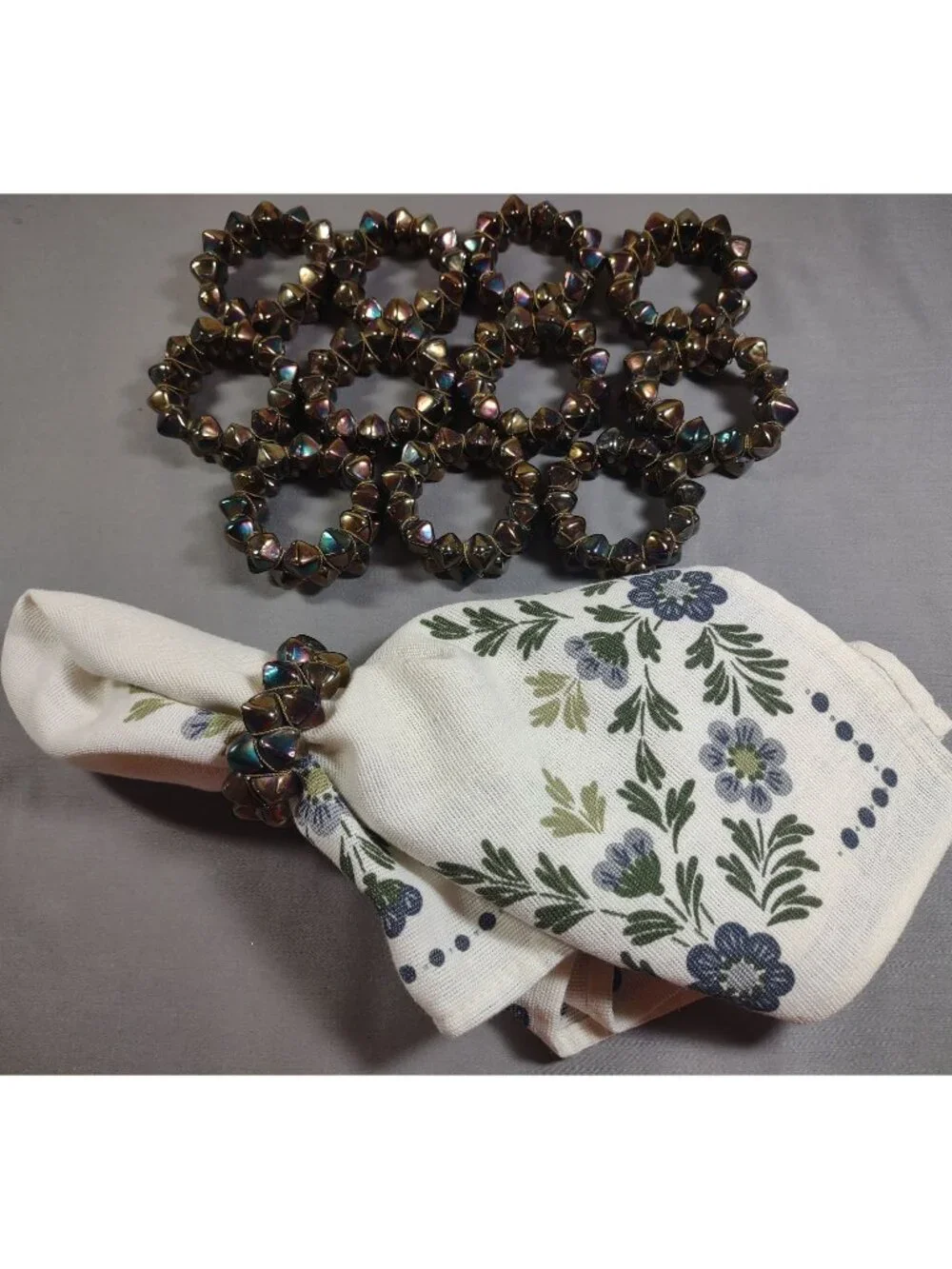 Vintage Rainbow Oil Slick Glass Bead Napkin Rings Set of 12