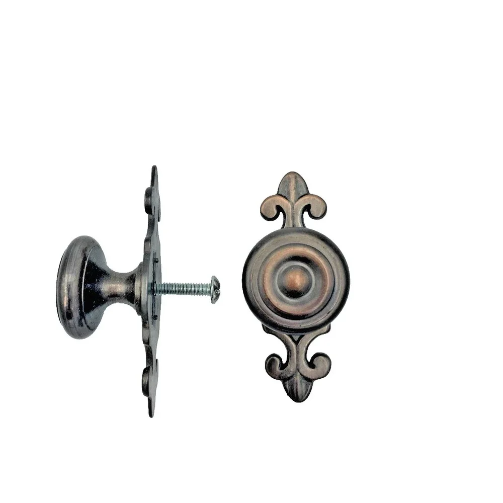 Vtg Antique Copper Cabinet Hardware Knob ‎ Fleur de Lis 3