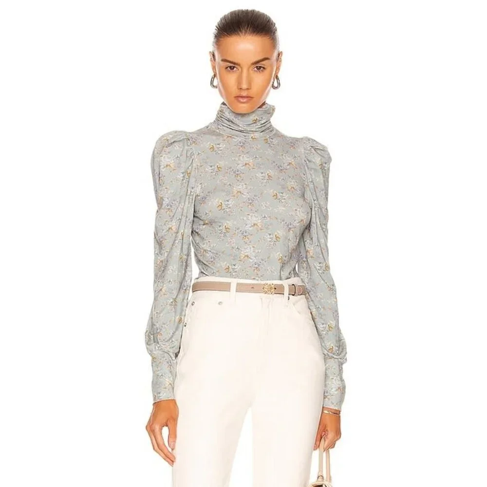 LoveShackFancy Vienna Turtleneck Top in Sky Gray