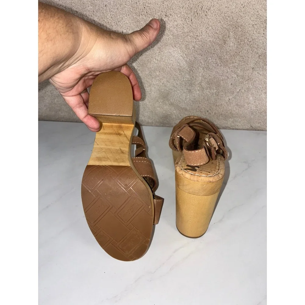 Sam Edelman Tan Platform Sandals - 9M - Mae Suede Wood Block Heel  Retro Summer