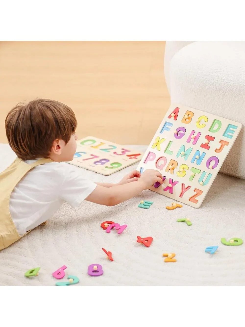 Wooden Alphabet & Number Peg Puzzle for Toddlers 2-4, Educational Learning Toy