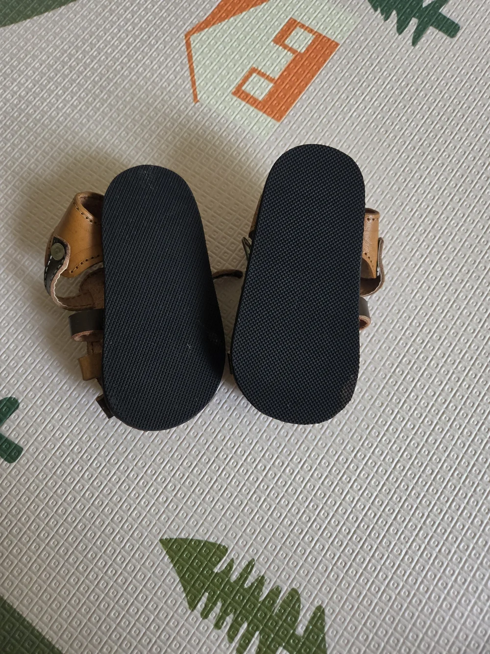 brown and dark brown leather infant sandal