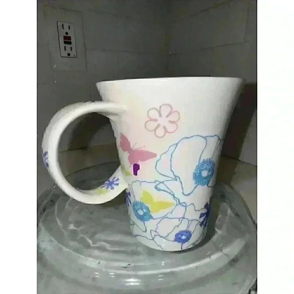 Starbucks Coffee Mug Cup 2006 Flowers Floral 12oz Butterfly Sprng Twisted Handle