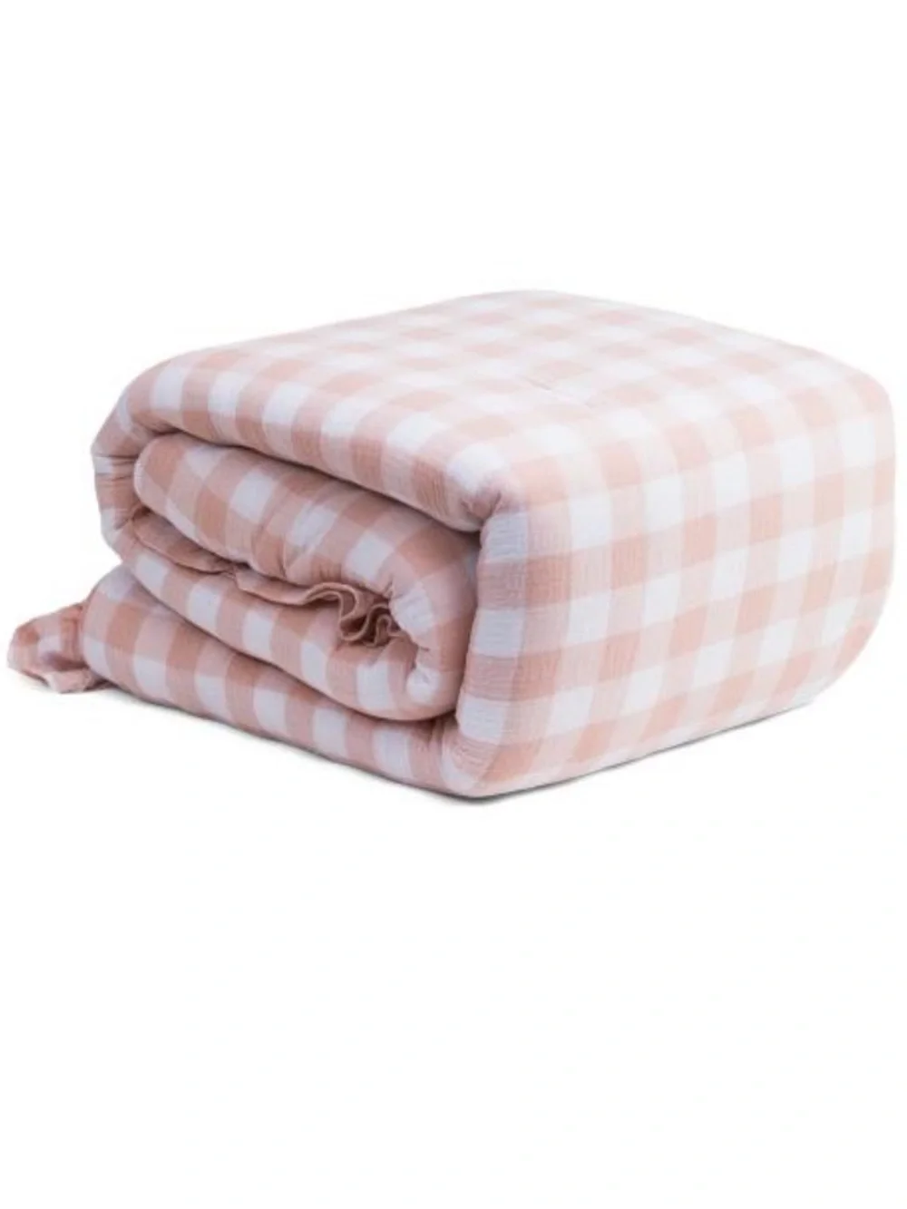 Magaschoni Pink and White Gingham Ruffle Comforter