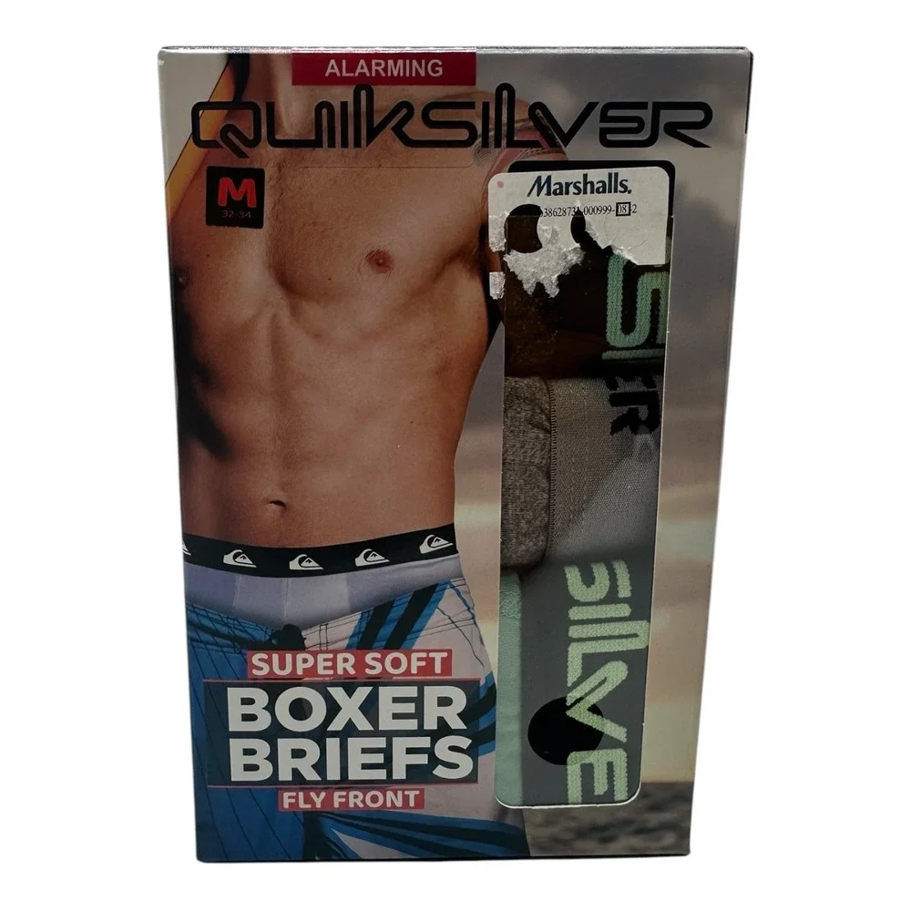 Quiksilver 3 Pack Super Soft Boxer Briefs Fly Front Men's Size M‎ 32-34 Multi