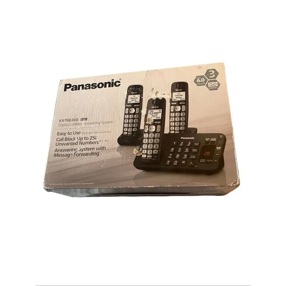 Lot of 3 New Panasonic KX-TGE243B Black Cordless Phone Answering System Handsets