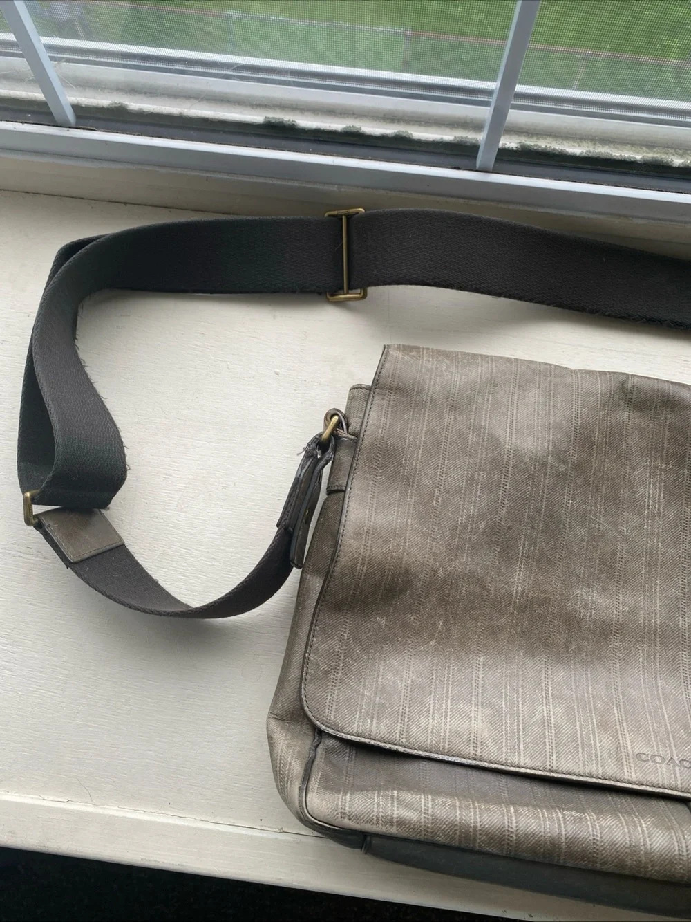 Coach 70th Anniversary Bleeker Messenger Bag Embossed Ticking Stripe Vintage