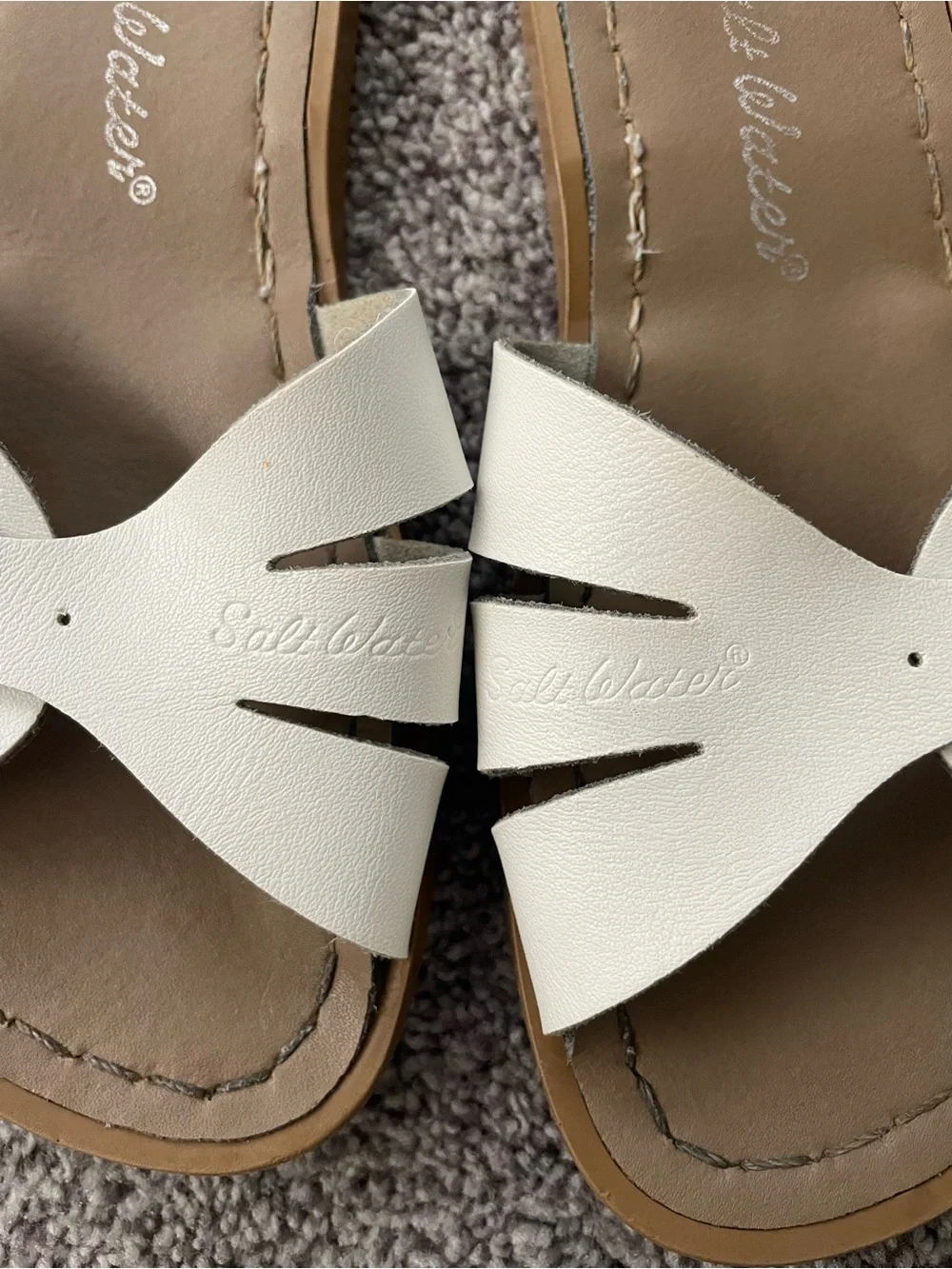 Salt Water Sandals by Hoy White Crossover Slide Sandals—Genuine Leather